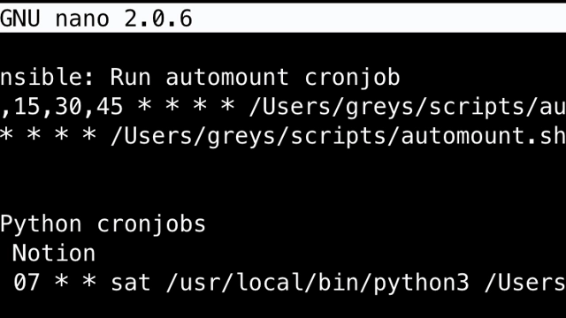 crontab in nano editor on macOS